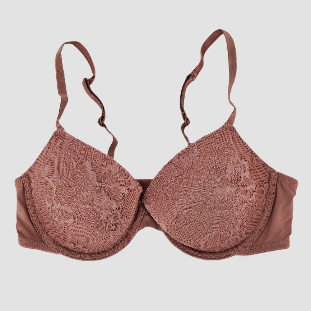 Auden Womens 34B Mauve Lace Demi Coverage Lightly Lined T-Shirt‎ Bra Adjustable